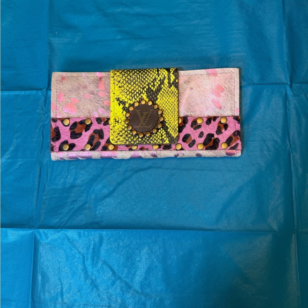 Colorful Animal Print Wallet with Stud LV Details